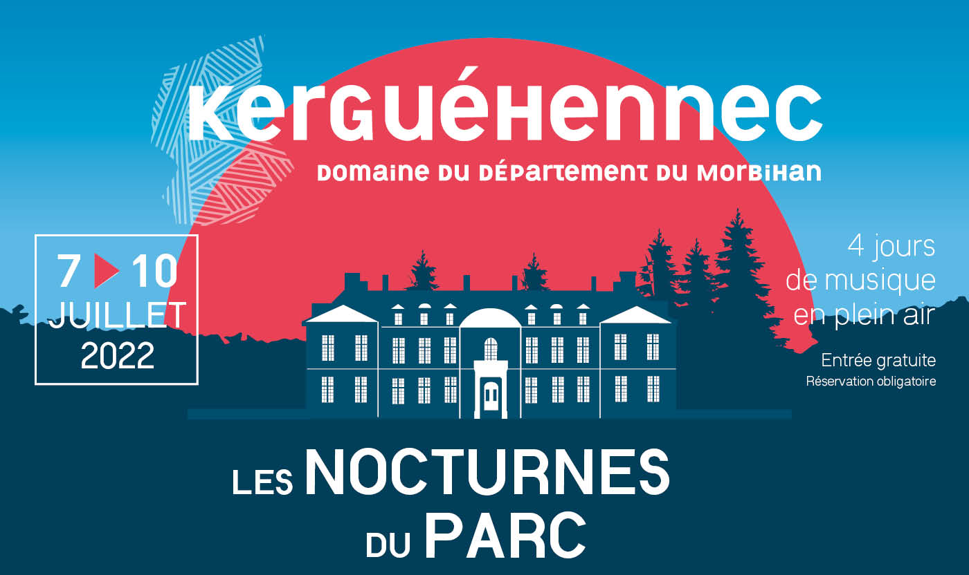 Visuel de l'évènement Les Nocturnes du Parc : dessin du château sur un grand soleil couchant.