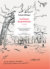 couverture du livre de François Olislaeger "le carnet du promeneur". Dessin au feutre noir représentant une vue du parc avec l'étang à coté.